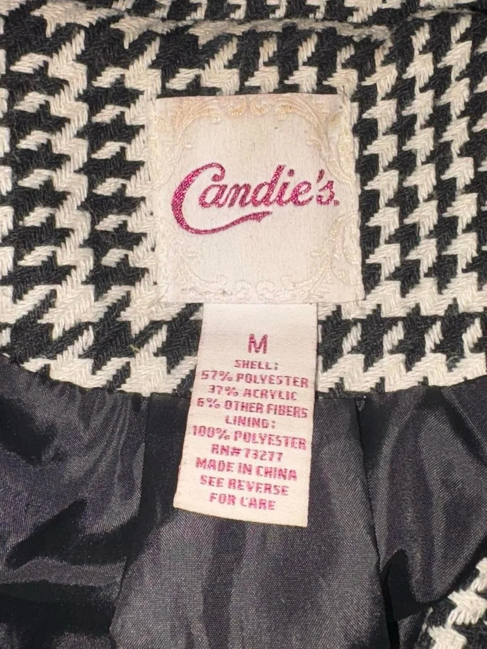 vtg y2k houndstooth conductor coat - candie’s, sz md, can fit sm